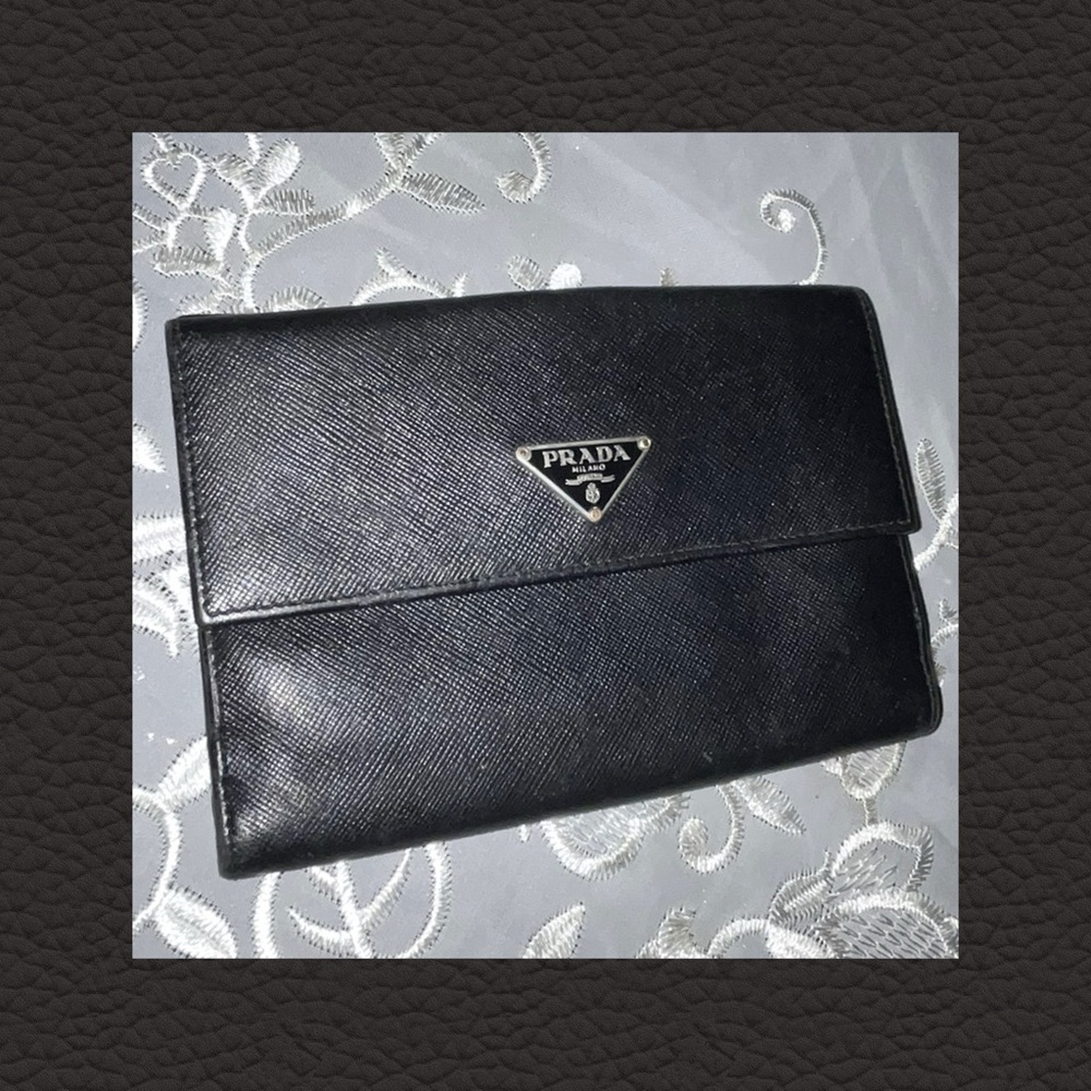 Prada Black Saffiano Leather Wallet Clutch